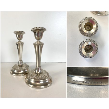 COPPIA CANDELIERE PORTACANDELE VINTAGE 18 cm/h SILVER PLATED MADE in ENGLAND '50