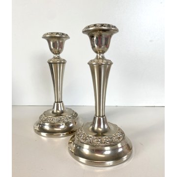 COPPIA CANDELIERE PORTACANDELE VINTAGE 18 cm/h SILVER PLATED MADE in ENGLAND '50