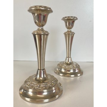 COPPIA CANDELIERE PORTACANDELE VINTAGE 18 cm/h SILVER PLATED MADE in ENGLAND '50