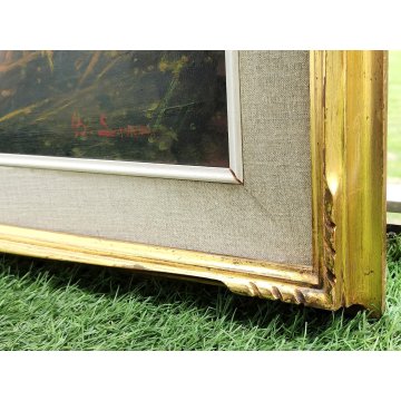 QUADRO DIPINTO OLIO TAVOLA Bruno Livori PAESAGGIO LACUSTRE pescatori TRABUCCO