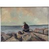 QUADRO DIPINTO OLIO TAVOLA Bruno Livori PAESAGGIO MARE pescatore PONTILE ALBA