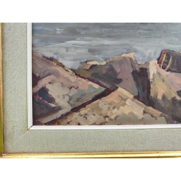 QUADRO DIPINTO OLIO TAVOLA Bruno Livori PAESAGGIO MARE pescatore PONTILE ALBA
