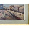QUADRO DIPINTO OLIO TAVOLA Bruno Livori PAESAGGIO MARE pescatore PONTILE ALBA
