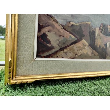 QUADRO DIPINTO OLIO TAVOLA Bruno Livori PAESAGGIO MARE pescatore PONTILE ALBA