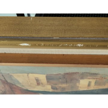 GRANDE QUADRO DIPINTO OLIO TELA firmato PAESAGGIO MARINA epoca 900 PORTO BARCHE