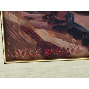 QUADRO DIPINTO OLIO TELA Carlo Monti PAESAGGIO ROCCA Lago Maggiore ARONA alpi