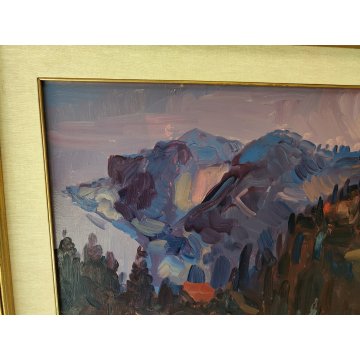 QUADRO DIPINTO OLIO TELA Carlo Monti PAESAGGIO ROCCA Lago Maggiore ARONA alpi