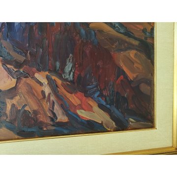 QUADRO DIPINTO OLIO TELA Carlo Monti PAESAGGIO ROCCA Lago Maggiore ARONA alpi