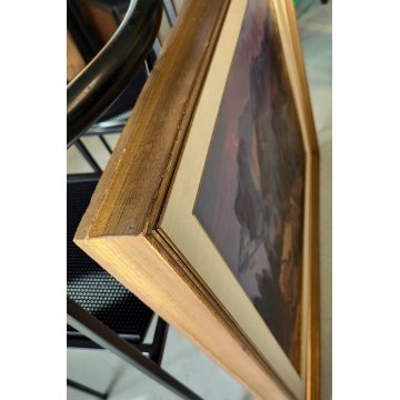 QUADRO DIPINTO OLIO TELA Carlo Monti PAESAGGIO ROCCA Lago Maggiore ARONA alpi