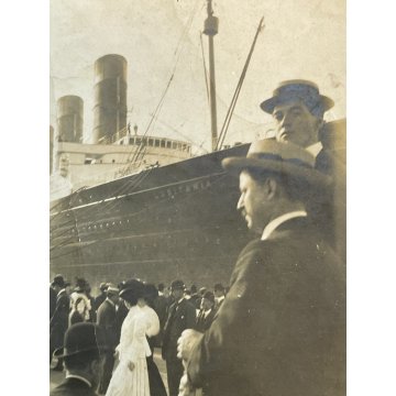 RARISSIMA UNICA FOTOGRAFIA EPOCA 1900 NAVE LUSITANIA ANIMATA PORTO Transatlantic