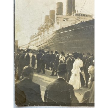 RARISSIMA UNICA FOTOGRAFIA EPOCA 1900 NAVE LUSITANIA ANIMATA PORTO Transatlantic