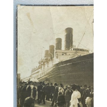 RARISSIMA UNICA FOTOGRAFIA EPOCA 1900 NAVE LUSITANIA ANIMATA PORTO Transatlantic