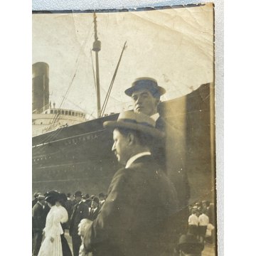 RARISSIMA UNICA FOTOGRAFIA EPOCA 1900 NAVE LUSITANIA ANIMATA PORTO Transatlantic