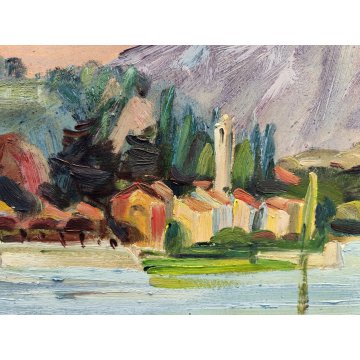 QUADRO DIPINTO OLIO TAVOL Carlo Monti PAESAGGIO ROCCA ANGERA Lago Maggiore ARONA