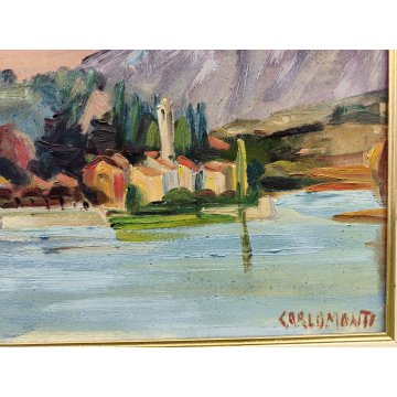 QUADRO DIPINTO OLIO TAVOL Carlo Monti PAESAGGIO ROCCA ANGERA Lago Maggiore ARONA