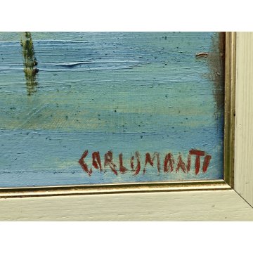 QUADRO DIPINTO OLIO TAVOL Carlo Monti PAESAGGIO ROCCA ANGERA Lago Maggiore ARONA