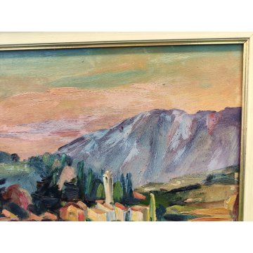 QUADRO DIPINTO OLIO TAVOL Carlo Monti PAESAGGIO ROCCA ANGERA Lago Maggiore ARONA