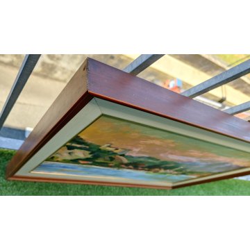 QUADRO DIPINTO OLIO TAVOL Carlo Monti PAESAGGIO ROCCA ANGERA Lago Maggiore ARONA