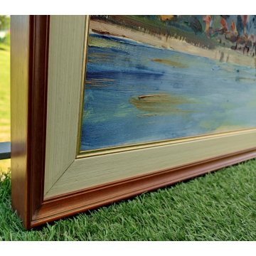 QUADRO DIPINTO OLIO TAVOL Carlo Monti PAESAGGIO ROCCA ANGERA Lago Maggiore ARONA