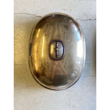 ANTICO GRANDE VASSOIO CUPOLA PORTATA per CARNE RAME OTTONE ARGENTATO PRIMO '900