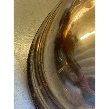 ANTICO GRANDE VASSOIO CUPOLA PORTATA per CARNE RAME OTTONE ARGENTATO PRIMO '900