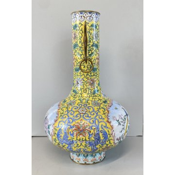 VASO CINESE VINTAGE RAME PORCELLANA DECORO SMALTO POLICROMO CHINOISERIE META 900