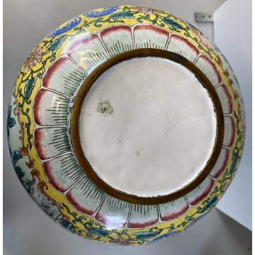 VASO CINESE VINTAGE RAME PORCELLANA DECORO SMALTO POLICROMO CHINOISERIE META 900