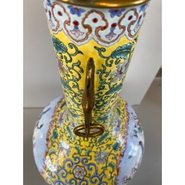VASO CINESE VINTAGE RAME PORCELLANA DECORO SMALTO POLICROMO CHINOISERIE META 900