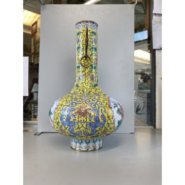 VASO CINESE VINTAGE RAME PORCELLANA DECORO SMALTO POLICROMO CHINOISERIE META 900