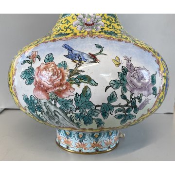 VASO CINESE VINTAGE RAME PORCELLANA DECORO SMALTO POLICROMO CHINOISERIE META 900