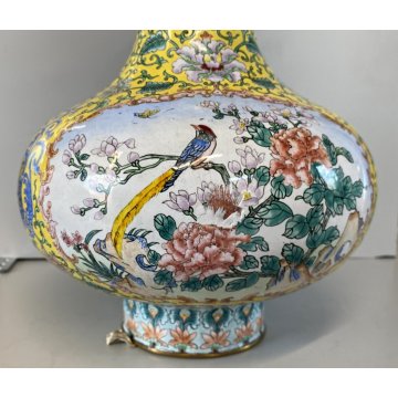 VASO CINESE VINTAGE RAME PORCELLANA DECORO SMALTO POLICROMO CHINOISERIE META 900