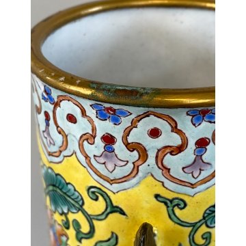 VASO CINESE VINTAGE RAME PORCELLANA DECORO SMALTO POLICROMO CHINOISERIE META 900