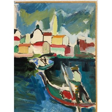 ANTICO DIPINTO OLIO TAVOLA PAESAGGIO SANTE MONACHESI VENEZIA LA GIUDECCA LAGUNA