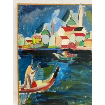 ANTICO DIPINTO OLIO TAVOLA PAESAGGIO SANTE MONACHESI VENEZIA LA GIUDECCA LAGUNA