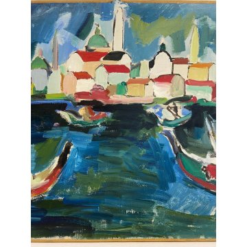 ANTICO DIPINTO OLIO TAVOLA PAESAGGIO SANTE MONACHESI VENEZIA LA GIUDECCA LAGUNA