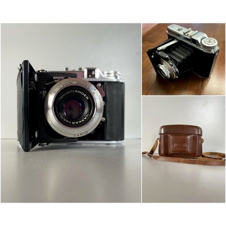 VINTAGE VOIGTLÄNDER PERKEO I FOLDING CAMERA Vaskar 1:45/80 LENS con CUSTODIA '50