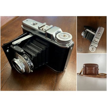 VINTAGE VOIGTLÄNDER PERKEO I FOLDING CAMERA Vaskar 1:45/80 LENS con CUSTODIA '50