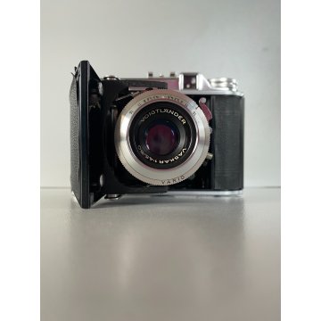 VINTAGE VOIGTLÄNDER PERKEO I FOLDING CAMERA Vaskar 1:45/80 LENS con CUSTODIA '50