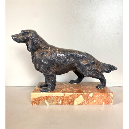 SCULTURA Magrino CANE da CACCIA SETTER DOG PLACCATA ARGENTO 925 - 27x18cm/h