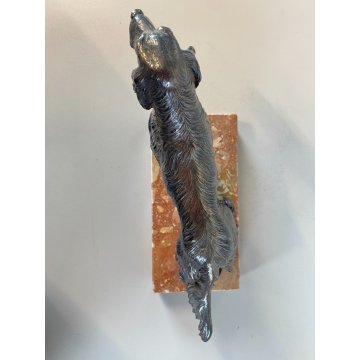 SCULTURA Magrino CANE da CACCIA SETTER DOG PLACCATA ARGENTO 925 - 27x18cm/h