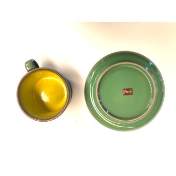 VINTAGE SET 6 pers. TE TISANA CERAMICA ERNESTINE SALERNO SMALTO VERDE GIALLO '60
