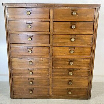 ANTICA CASSETTIERA PASTAIA 16 CASSETTI LEGNO PIOPPO ARCHIVIO UFFICIO 1900 EPOCA 