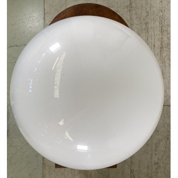 LAMPADA TAVOLO ATTR. Mazzega VETRO MURANO BIANCO METALLO CROMATO ø35x52cm/h '70