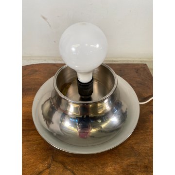 LAMPADA TAVOLO ATTR. Mazzega VETRO MURANO BIANCO METALLO CROMATO ø35x52cm/h '70