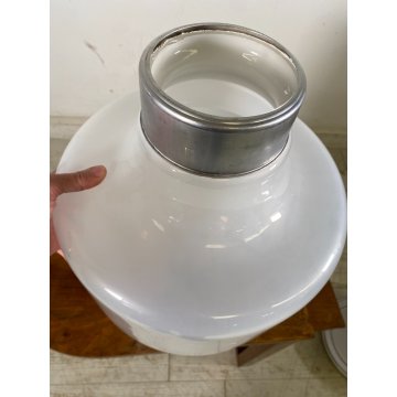 LAMPADA TAVOLO ATTR. Mazzega VETRO MURANO BIANCO METALLO CROMATO ø35x52cm/h '70