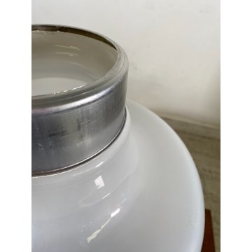 LAMPADA TAVOLO ATTR. Mazzega VETRO MURANO BIANCO METALLO CROMATO ø35x52cm/h '70
