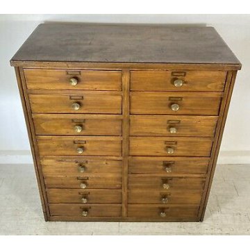 ANTICA CASSETTIERA PASTAIA 16 CASSETTI LEGNO PIOPPO ARCHIVIO UFFICIO 1900 EPOCA 