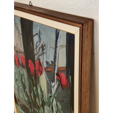 QUADRO DIPINTO OLIO TAVOLA Carlo Monti NATURA MORTA Vaso Fiori ROSE nell'ATELIER