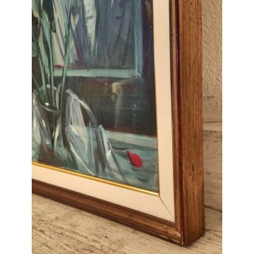 QUADRO DIPINTO OLIO TAVOLA Carlo Monti NATURA MORTA Vaso Fiori ROSE nell'ATELIER