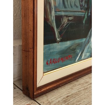 QUADRO DIPINTO OLIO TAVOLA Carlo Monti NATURA MORTA Vaso Fiori ROSE nell'ATELIER